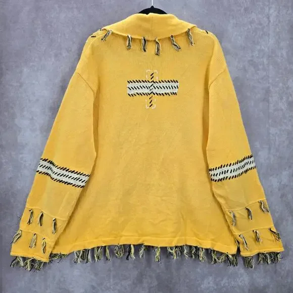 Storybook Knits Yellow Tassel Western Vintage Rhinestone Cotton Coat Jacket 3X - Picture 2 of 9